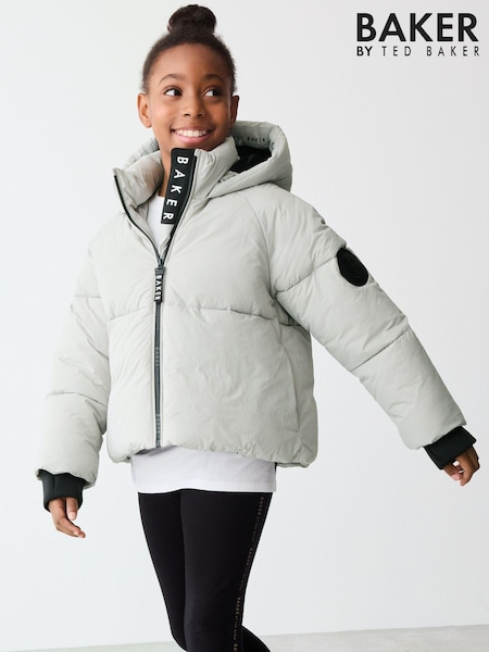 Baker by Ted Baker Shower Resistant Grey Short Branded Padded Coat (Q94673) | £32 - £35