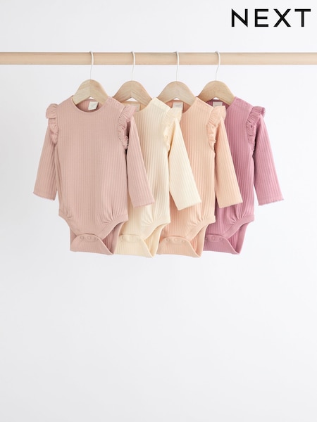 Pink/Cream Baby Long Sleeve Frill Bodysuits 4 Pack (0mths-2yrs) (Q95122) | £22 - £24