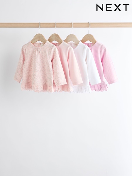 Pink/ White Stripe/ Plain Baby Long Sleeve Tops 4 Pack (Q95123) | £20 - £22