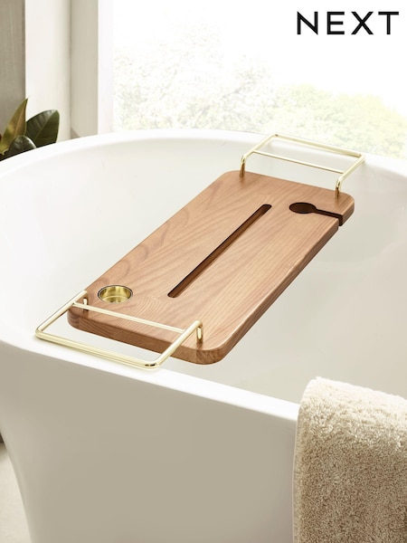 Natural Ashwood Gold Handle Bath Tray (Q95199) | £38