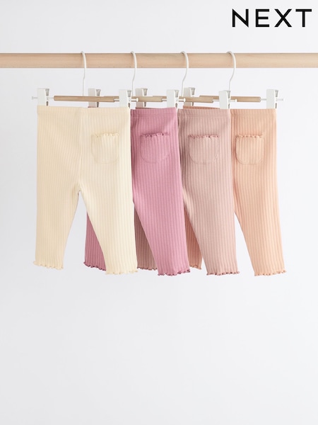 Pink Ribbed Baby Leggings 4 Pack (0mths-2yrs) (Q95315) | £13 - £15