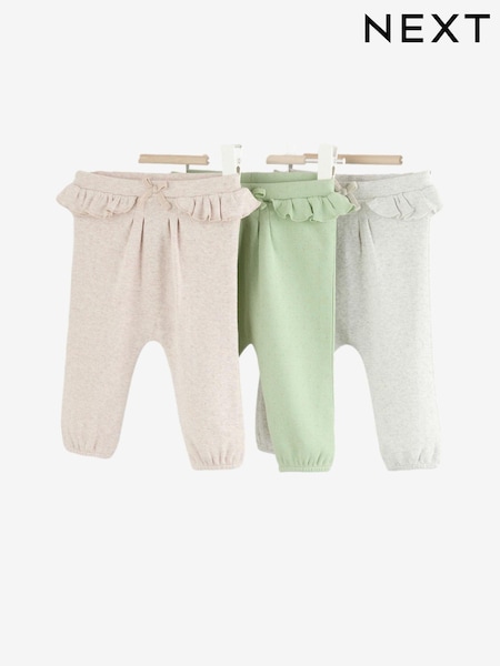 Sage Green Pointelle Baby 100% Cotton Leggings 3 Pack (Q95324) | £14 - £16
