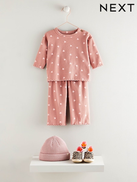 Pink Heart Print Baby Top and Wide Leg Trousers 2 Piece Set (0mths-2yrs) (Q95521) | £11 - £13