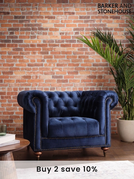 Barker and Stonehouse Navy Blue Duchamp Velvet Chesterfield Armchair (Q95575) | £595