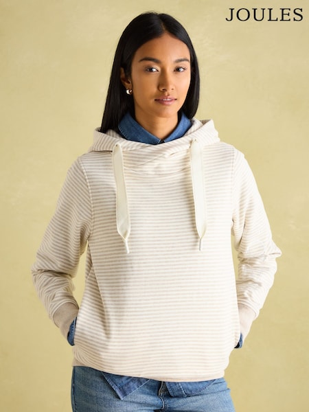 Joules Rushton Cream & White Cotton Cowl Neck Hoodie (Q95840) | £59.95