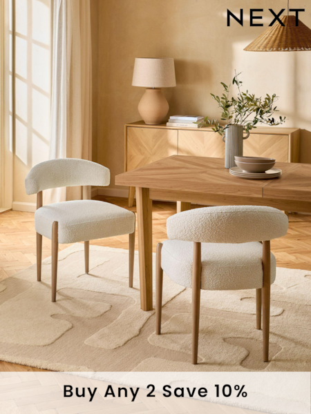 Set of 2 Casual Boucle Oyster Aire Light Wood Leg Dining Chairs (Q96145) | £330