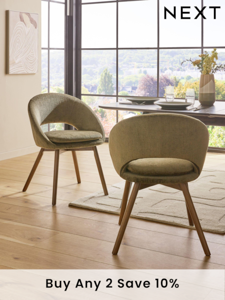 Set of 2 Plush Chenille Moss Green Hewitt Upholstered Dark Wood Leg Dining Chairs (Q96151) | £340