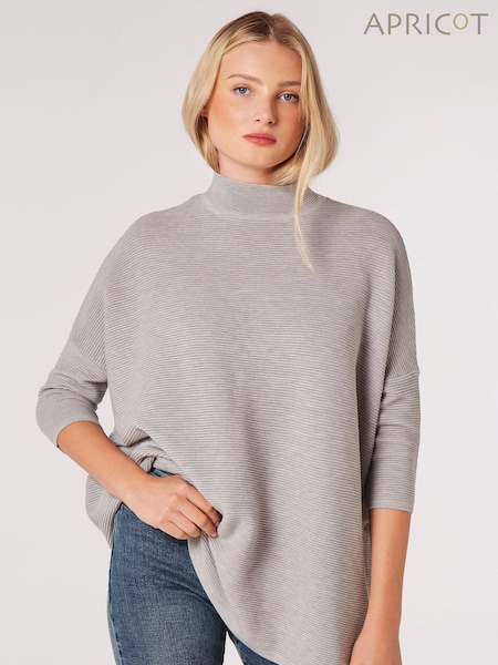 Apricot Silver Ribbed Oversized Mock Neck Jumper (Q96459) | £37