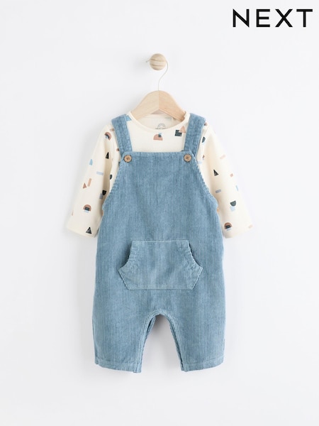 Blue Corduroy 100% Cotton Baby Dungarees and Bodysuit Set (0mths-2yrs) (Q96667) | £19 - £21