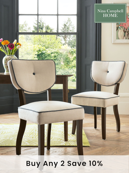 Nina Campbell Set of 2 Natural Ashburn Walnut Effect Leg Dining Chairs (Q97057) | £299