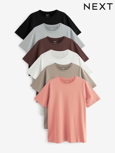 Neutrals Colour Mix Regular Fit Essential Cotton T-Shirts 6 Pack (Q97348) | £45