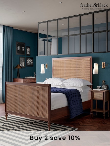 Feather & Black Dark Wood Vintage Rattan Bed (Q97370) | £1,100 - £1,500