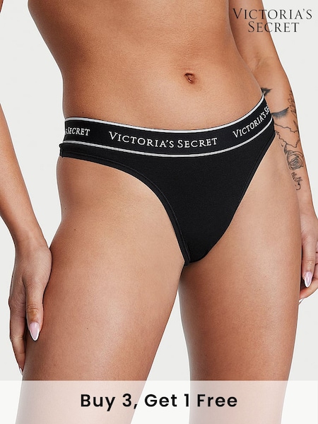 Victoria's Secret Pure Black Thong Knickers (Q98063) | £9