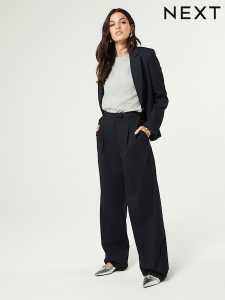 Navy Tailored Wide Leg Trousers (Q98079) | £32