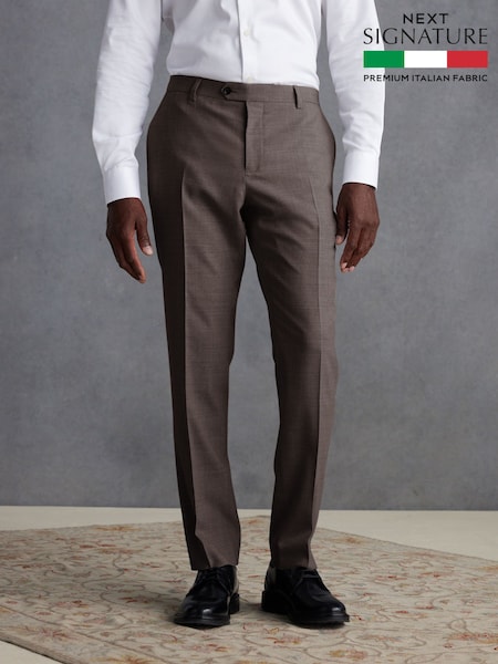 Brown Slim Fit Signature Tollegno Suit Trousers (Q99005) | £69