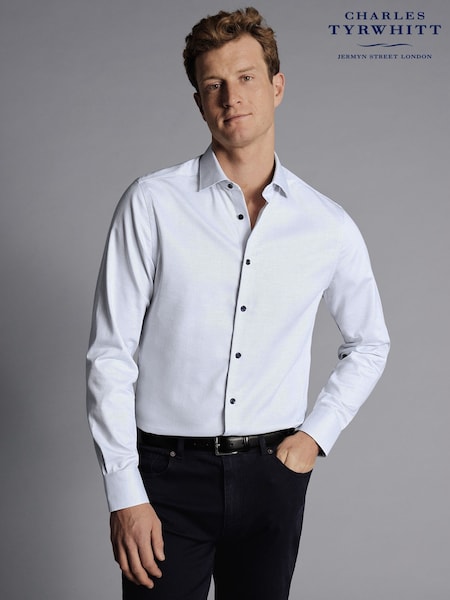 Charles Tyrwhitt White Non-iron Dot Stretch Texture Slim Fit 100% Cotton Shirt (Q99166) | £75