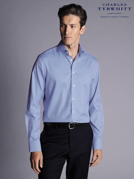 Charles Tyrwhitt Blue Cornflower Non-iron Twill Cutaway Slim Fit 100% Cotton Shirt (Q99215) | £70