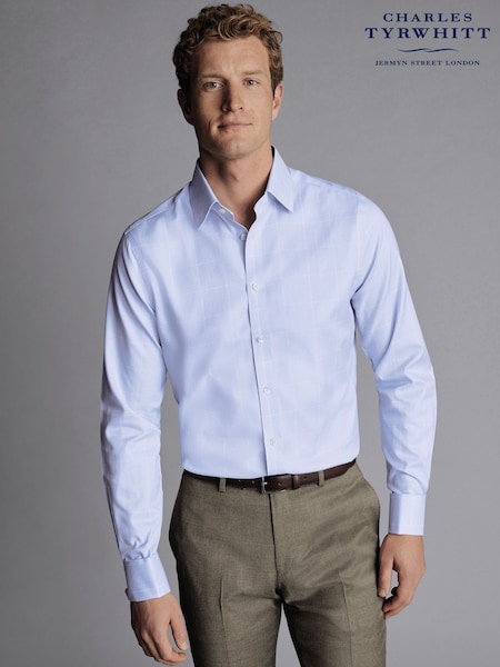 Charles Tyrwhitt Blue Cornflower Non-iron Prince Of Wales Check Slim Fit 100% Cotton Shirt (Q99227) | £70