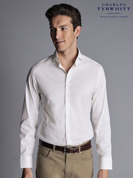 Charles Tyrwhitt White Slim Fit Non-Iron Stretch Twill Shirt (Q99237) | £75