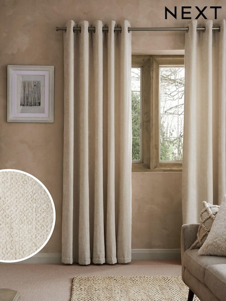 Natural Super Soft Cosy Lined Eyelet Curtains (Q99481) | £65 - £155