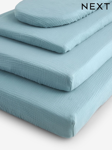 2 Pack Blue Baby 100% Cotton Muslin Fitted Sheets (Q99552) | £14 - £28