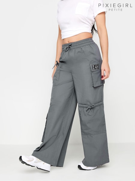 PixieGirl Petite Grey Pocket Detail Label Cargo 100% Cotton Trousers (Q99945) | £34