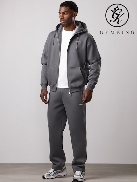 Grey - Regular Gym King Fundamental Fleece Linear Straight Leg Joggers