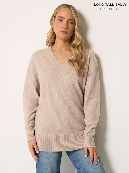 Natural - Long Tall Sally V-neck Knitted Jumper