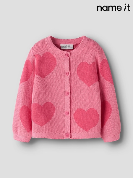 Pink - Name It Heart Pattern Long Sleeve Cardigan