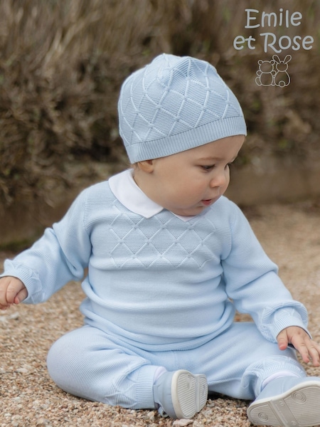Blue - Emile Et Rose Malachi Knitted Two-piece With Diamond Design & Hat