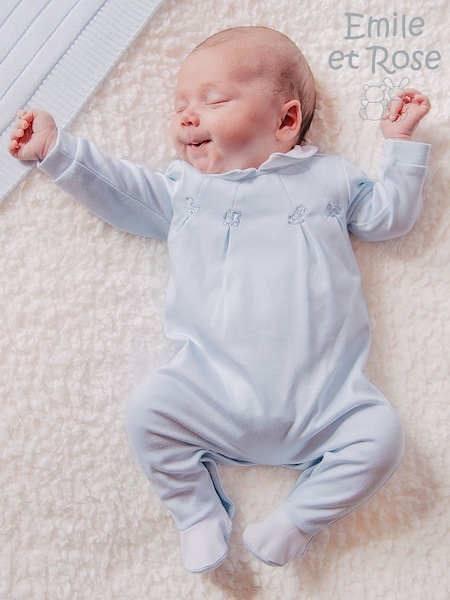Blue - Emile Et Rose Miles All-in-one With Pleated Mock Front Opening & Bear Embroidery