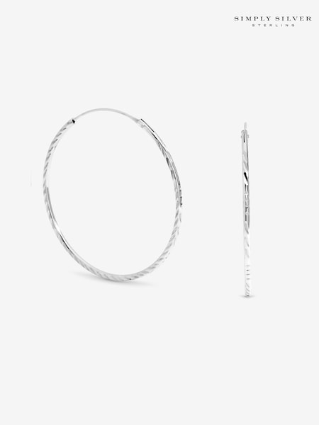 925 Sterling Silver - Simply Silver 40mm Diamond Cut Sleepers Earrings