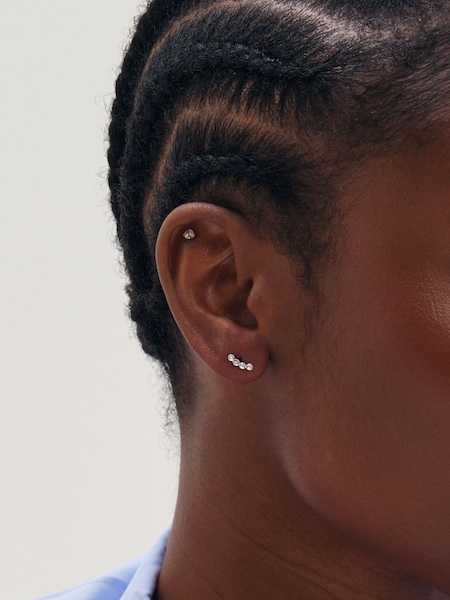 925 Sterling Silver - Simply Silver Crystal Climber Studs Earrings