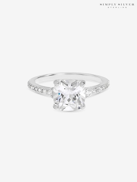 925 Sterling Silver - Simply Silver Pave Emerald Cut Engagement Ring Gift Pouch