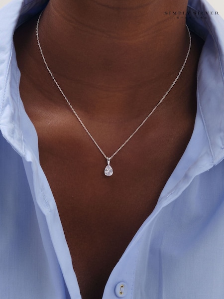 925 Sterling Silver - Simply Silver Pear Cut Pendant Gift Pouch