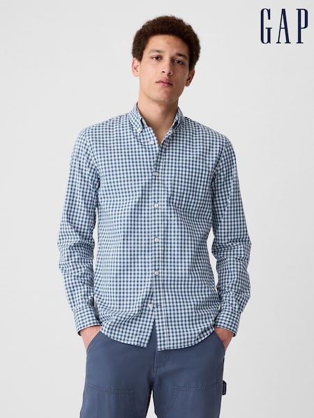 Gap Blue and White Gingham Stretch Button-Up Slim Fit Shirt (R07949) | £35