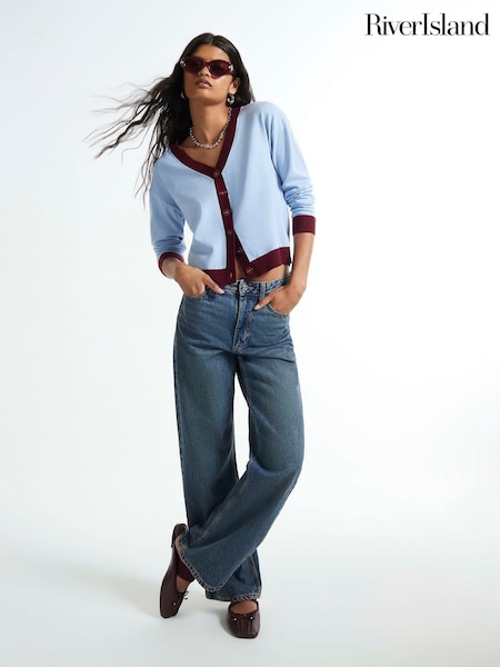 Blue - River Island V-neck Blocked Cardigan