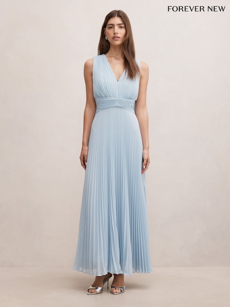 Blue - Forever New Leia Pleated Cape Maxi Dress