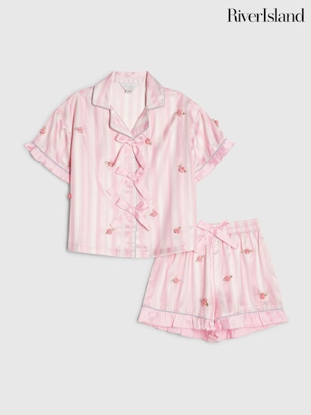 Pink - River Island Rosebud Stripe Satin Pyjamas