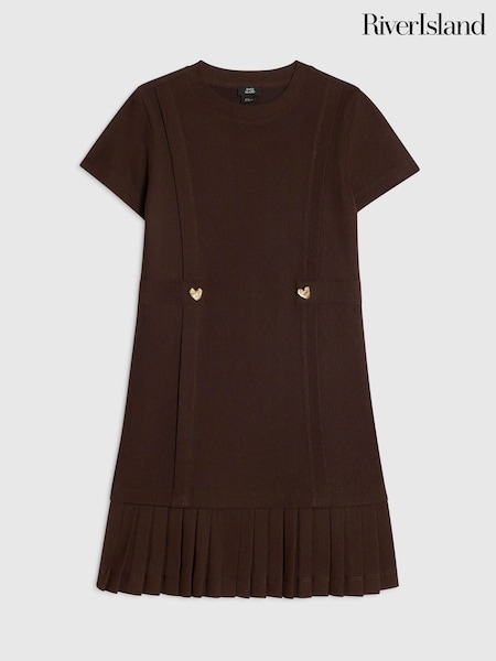 Brown - River Island Pleated Hem Dress
