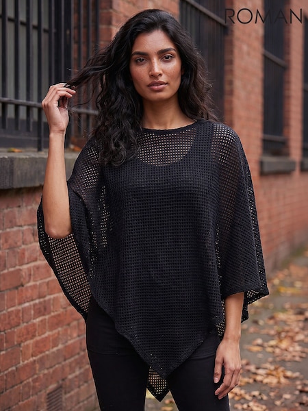 Black - Roman Textured Cape Top