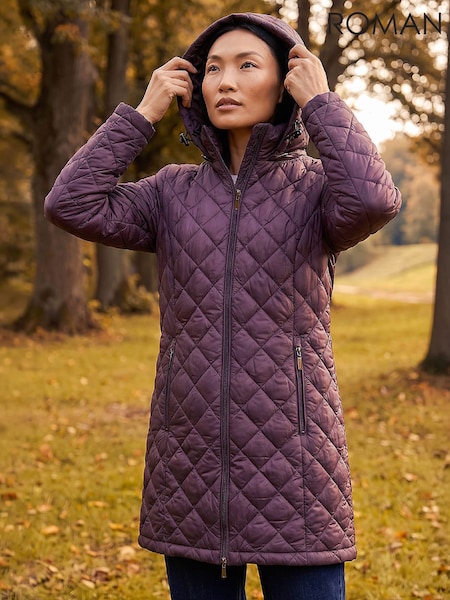Purple - Roman Two Tone Diamond Quilted Coat