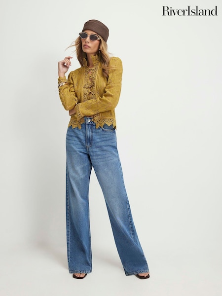 Blue - River Island High Rise Relaxed Straight Leg Jeans