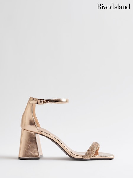 Gold - River Island Closed Back Block Heeled Sandals