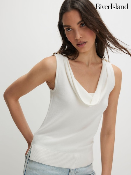 Cream - River Island Sleeveless Cowl Neck Vest Top