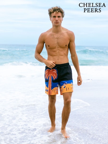 Blue - Regular Chelsea Peers Beach Print Swim Shorts