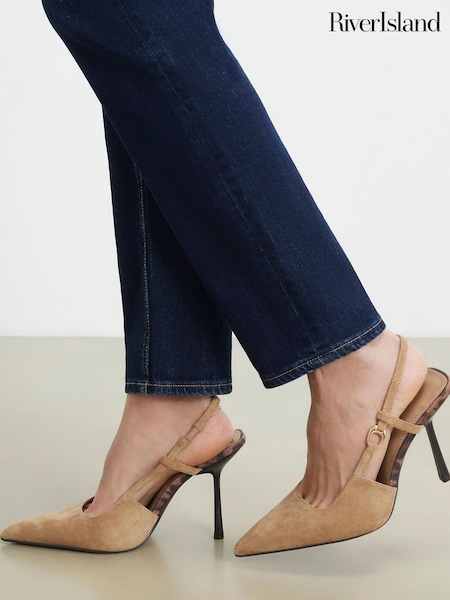 Brown - River Island Faux Suede Heeled Court Shoes