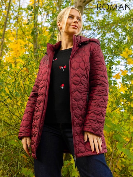 Red - Roman Hooded Quilted Puffer Coat