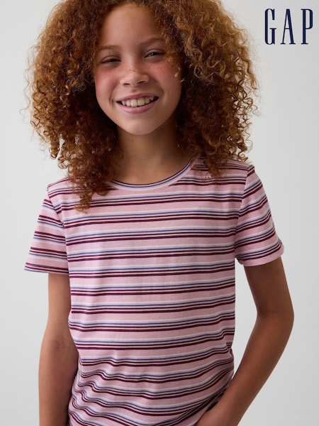 Pink/Burgundy Red Stripe - Gap Vinstagesoft Short Sleeve T-shirt (4-13yrs)