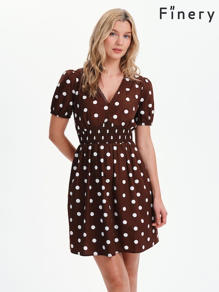 Brown - Finery Meadow Polka Dot Cotton Short Dress